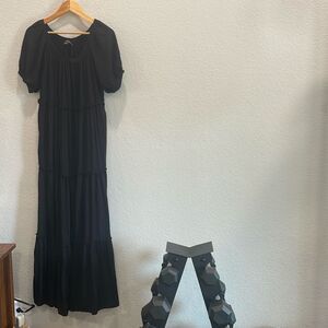 Fore Pinkblush Black Tiered Off the Shoulder A Line Maxi Dress Size Large